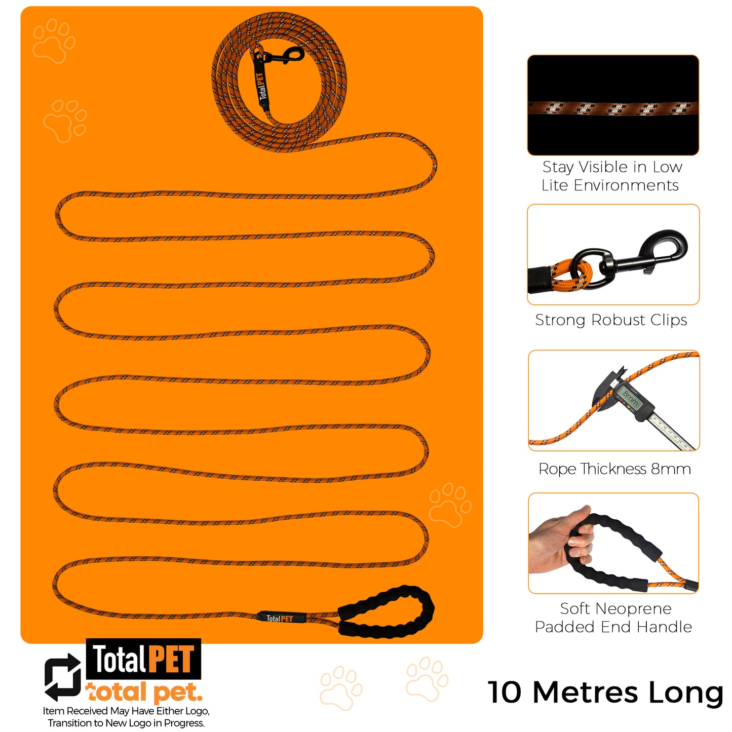 10m Rope Long Line Training Lead for Dogs/ Train Recall and Obedience Commands - Includes Control Handle & Storage Bag