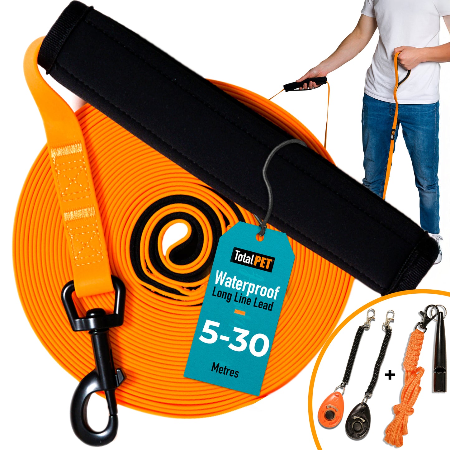 Recall Training Bundle – Long Line + Whistle, 2 x Clickers & Expert Recall Guide
