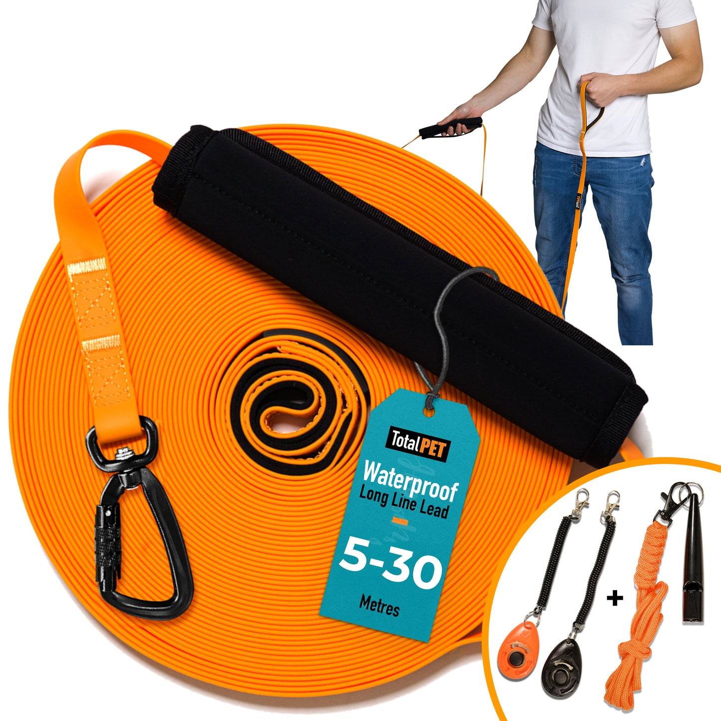 Recall Training Bundle – Long Line + Whistle, 2 x Clickers & Expert Recall Guide