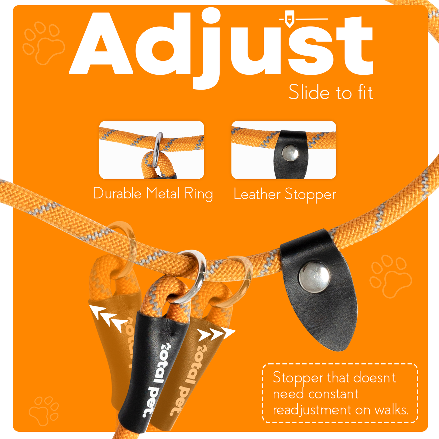 Rope Slip Lead for Dogs & Puppy Training - 1.8 Metres, Reflective W/Neck Padding - Total Pet