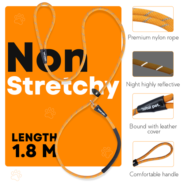 Rope Slip Lead for Dogs & Puppy Training - 1.8 Metres, Reflective W/Neck Padding - Total Pet