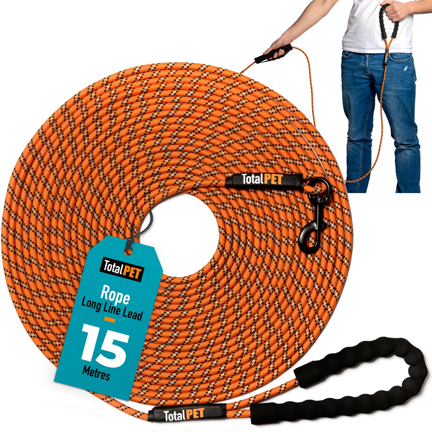 Rope Long Line – Premium, Reflective Lead w/Control Handle | Total Pet