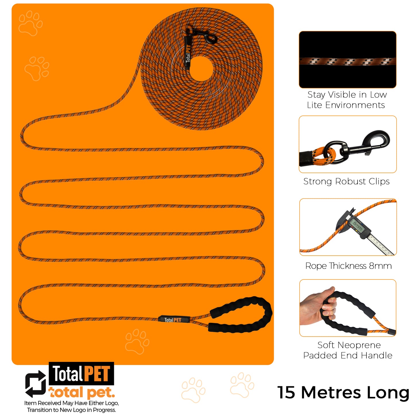 15m Rope Long Line Training Lead for Dogs/ Train Recall and Obedience Commands - Includes Control Handle & Storage Bag