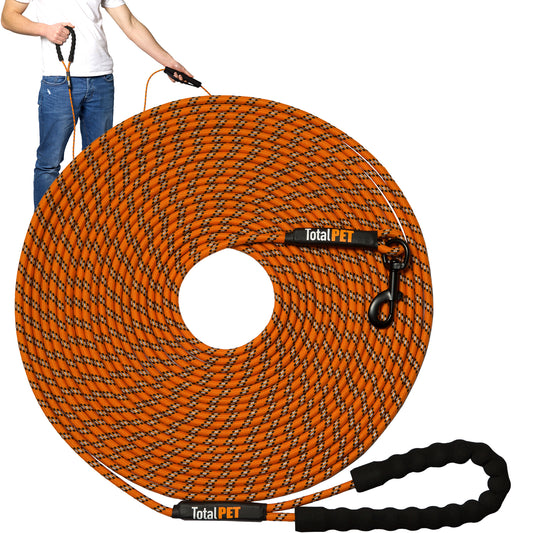 15m Rope Long Line Training Lead for Dogs/ Train Recall and Obedience Commands - Includes Control Handle & Storage Bag