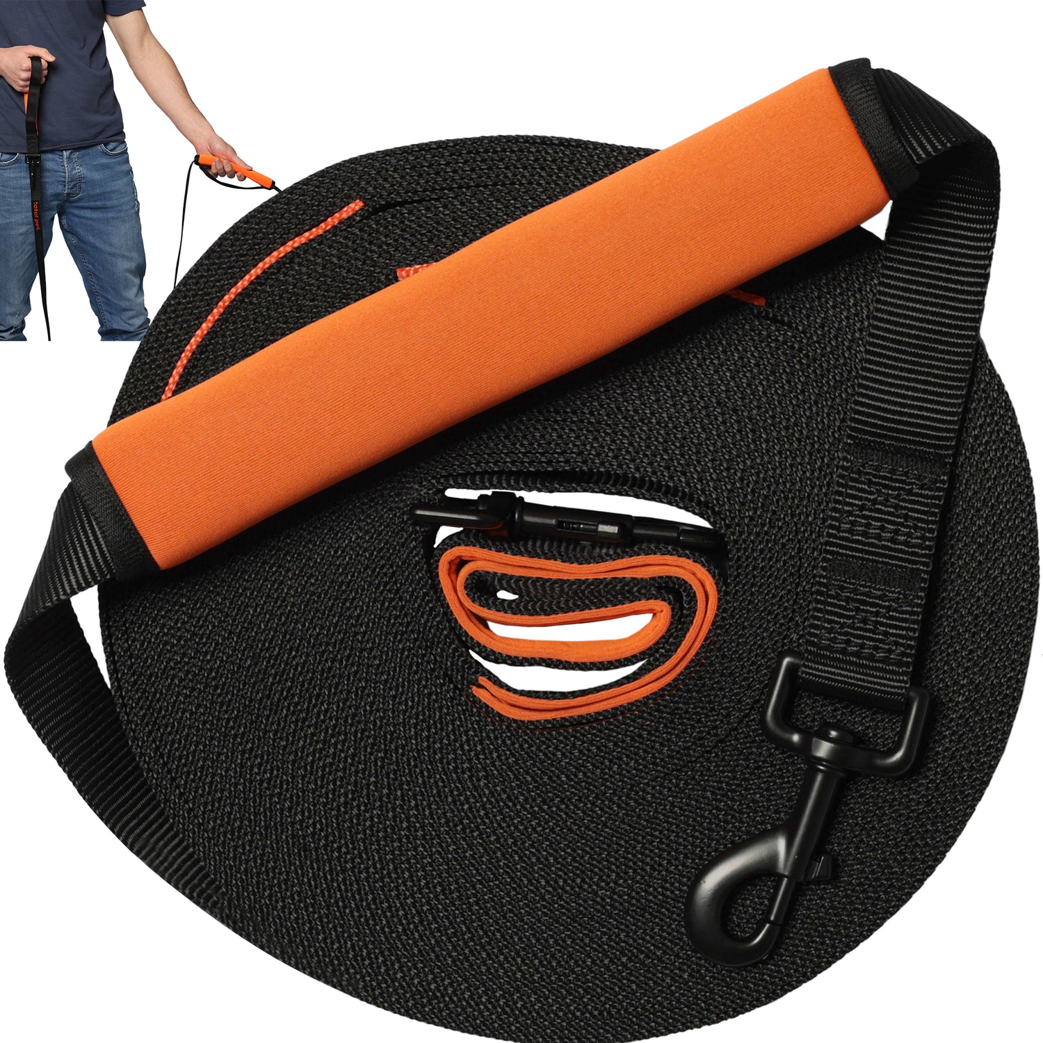 Total Pet nylon long line dog lead available in 5m, 10m, 15m, and 20m. Ideal for recall training, allowing dogs controlled freedom. Durable with a comfortable control handle for safety, supporting effective obedience and recall training in all environments.