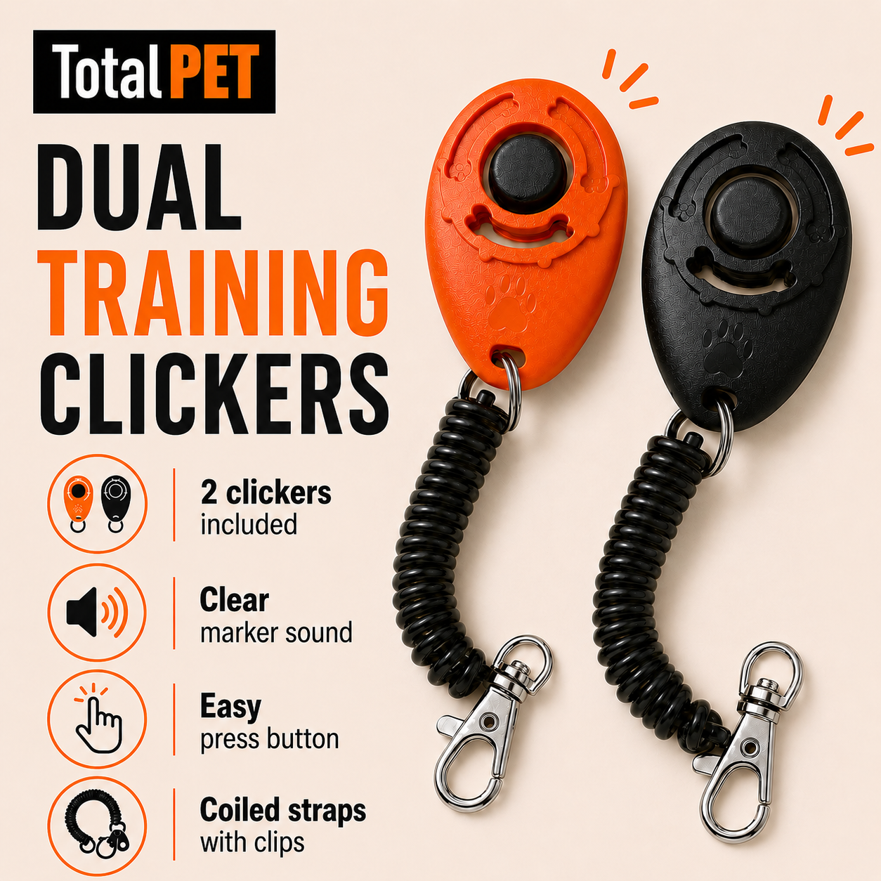 Dog Recall Training Bundle – 1 Training Whistle + 2 Clickers for Puppies & Adult Dogs