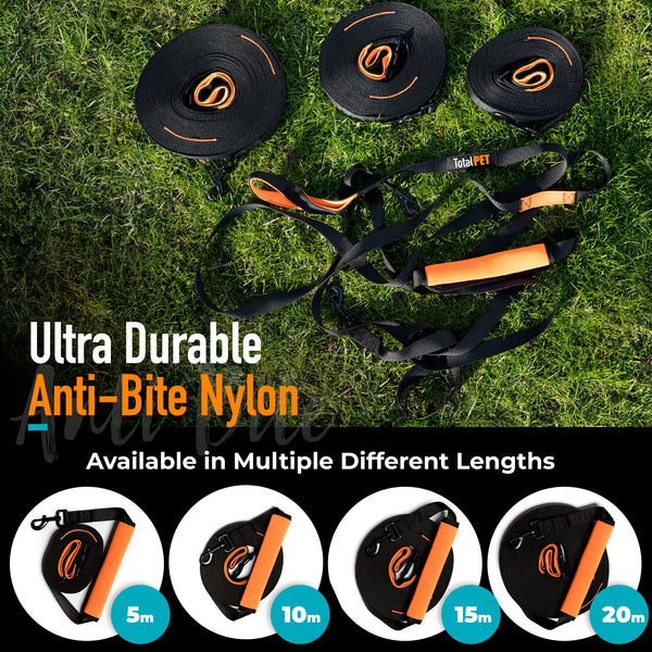 5/10/15/20m Nylon Long Line Dog Lead for Recall Training - Total Pet