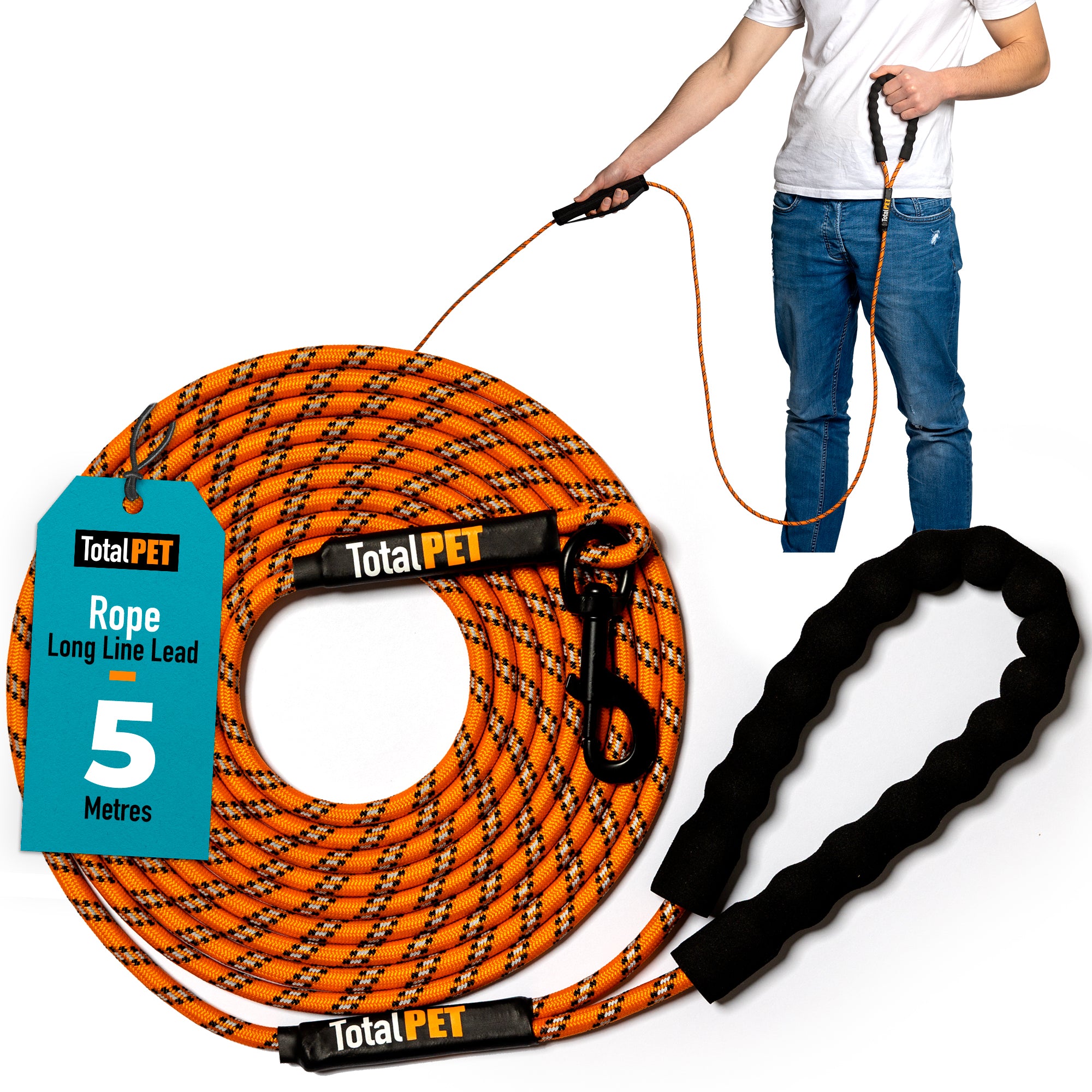 Rope Long Line – Premium, Reflective Lead w/Control Handle Total Pet