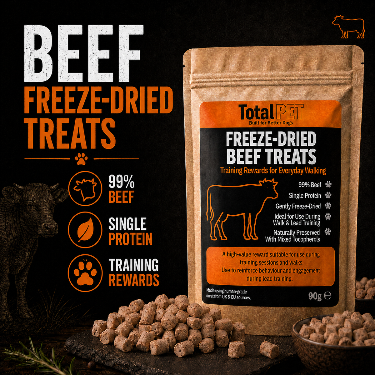 Total Pet Freeze-Dried Beef Dog Treats – Training Rewards – 90/180/400g