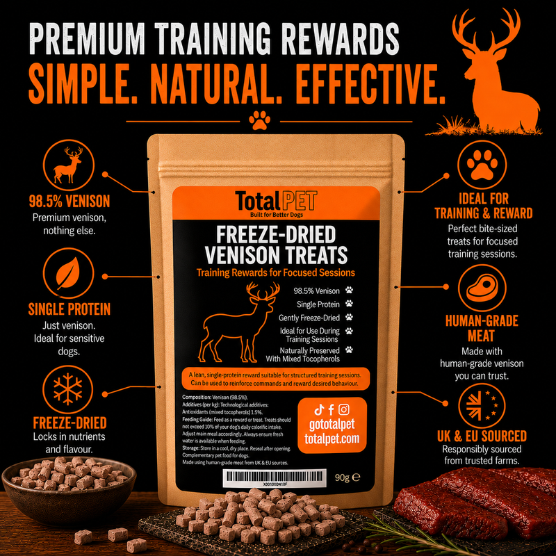 Total Pet Freeze-Dried Venison Dog Treats – Training Rewards – 90/180/400g