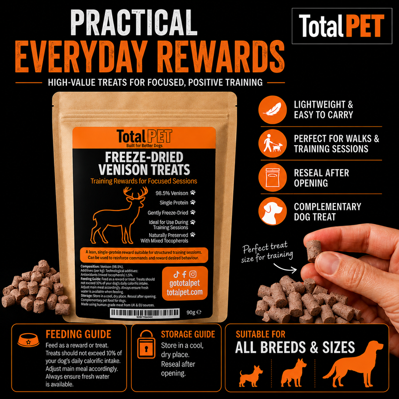 Total Pet Freeze-Dried Venison Dog Treats – Training Rewards – 90/180/400g