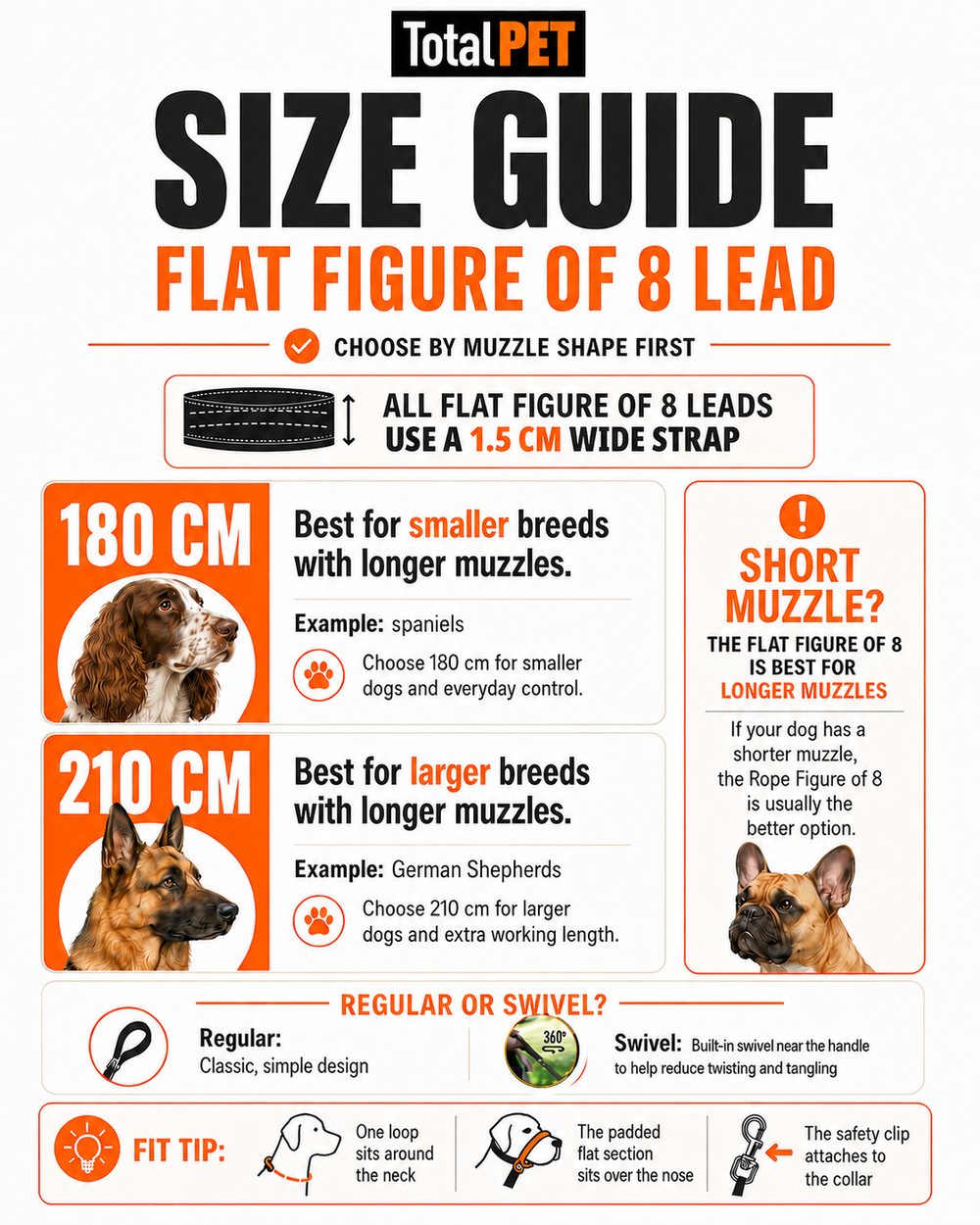 Flat Figure of 8 Dog Lead with Padding – Stop Pulling & Take Back Control - Total Pet size guide
